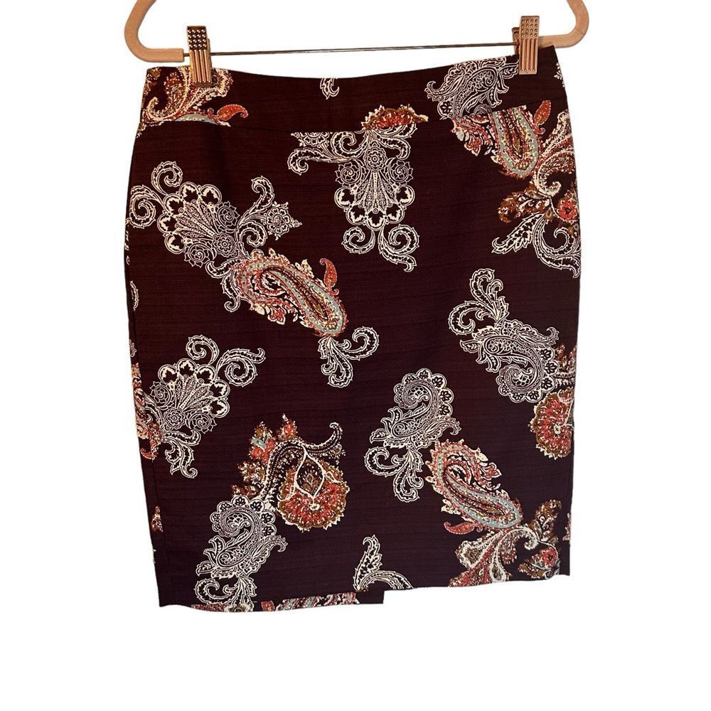 Ann Taylor Maroon Paisley Pencil Skirt - Women’s Sz 6P VGUC